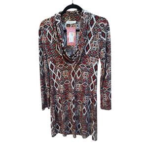 Veronica M Dress NWT Cowl Neck Size S Aztec Tunic Long Sleeve.